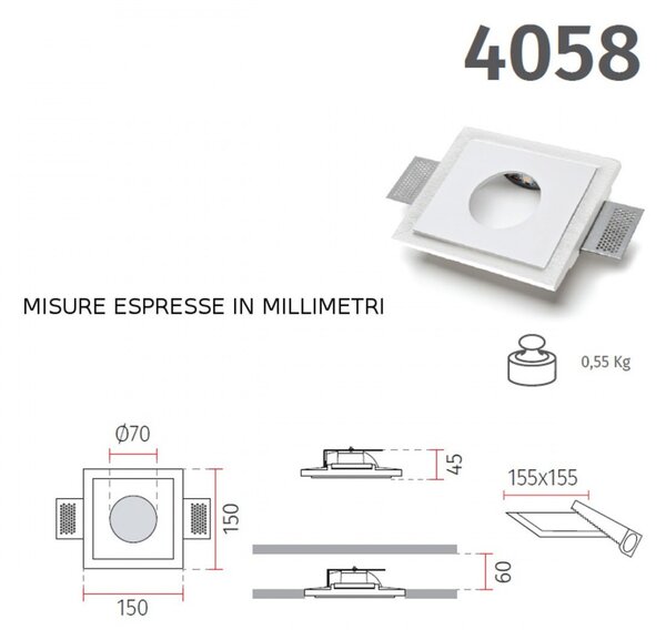 Faretto incasso gesso belfiore 9010 hite 4058.3001 led wireless segnapasso cartongesso muro - Belfiore - 9010