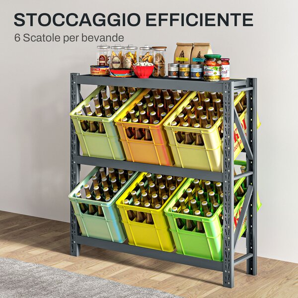 HOMCOM Scaffale per 6 Casse di Bevande Autoportante a 3 Livelli con Ripiani Regolabili, 110x30x110cm, Grigio