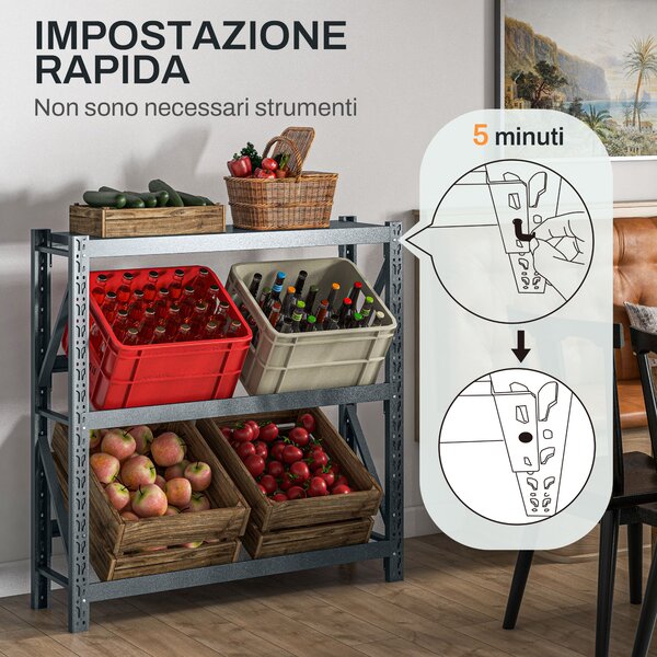 HOMCOM Scaffale per 6 Casse di Bevande Autoportante a 3 Livelli con Ripiani Regolabili, 110x30x110cm, Grigio