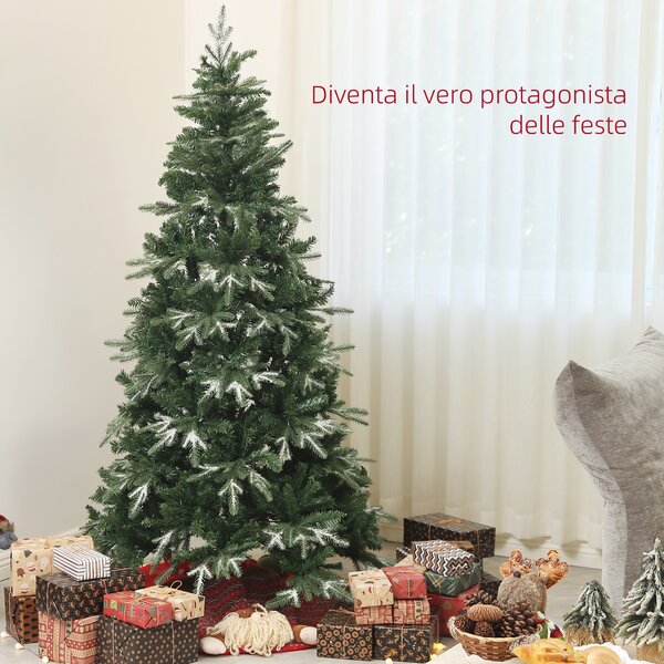 HOMCOM Albero di Natale Innevato con 850 Rami e Design a Sezioni, in Plastica e Acciaio, Ø110x180 cm, Verde