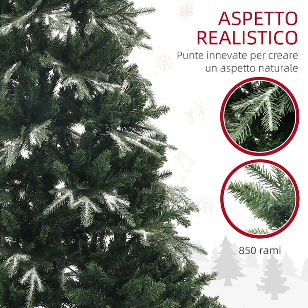 HOMCOM Albero di Natale Innevato con 850 Rami e Design a Sezioni, in Plastica e Acciaio, Ø110x180 cm, Verde