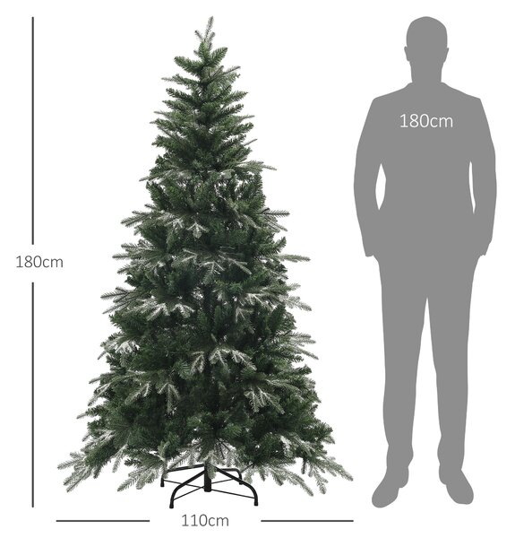 HOMCOM Albero di Natale Innevato con 850 Rami e Design a Sezioni, in Plastica e Acciaio, Ø110x180 cm, Verde