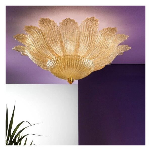 Plafoniera classica due p illuminazione 2519 plg e14 led vetro graniglia lampada soffitto - Due P Illuminazione