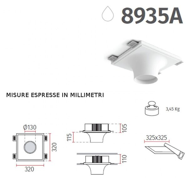 Faretto incasso belfiore 9010 bolla small 8935a 3009 led gesso verniciabile scomparsa - Belfiore - 9010