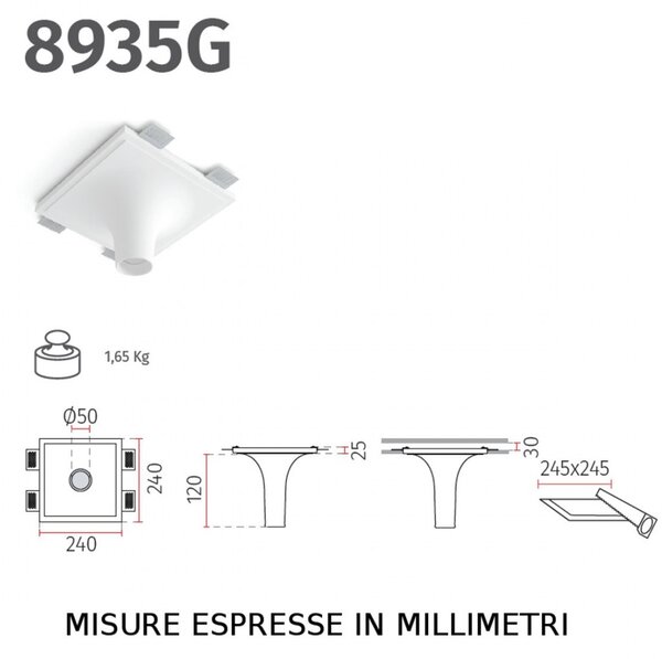 Faretto incasso gesso belfiore 9010 laria small 8935g.35 gu10 led lampada soffitto - Belfiore - 9010