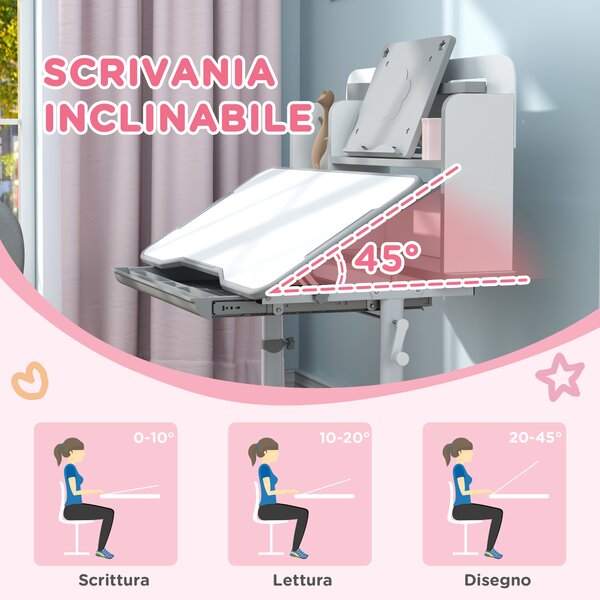 AIYAPLAY Set Tavolo e Sedie per Bambini 6-12 Anni, Scrivania con Altezza Regolabile e Sedia Inclinabile, Set Studio Ergonomico, Grigio | Aosom Italy