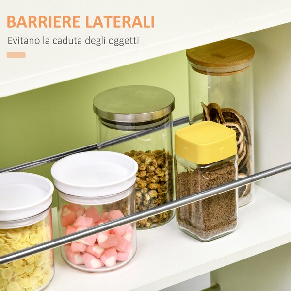 HOMCOM Carrello da Cucina in Truciolato e Acciaio Inox con 2 Ripiani Aperti, Cassetto Estraibile e Parapetti Anticaduta, 25x50x85 cm, Bianco|Aosom