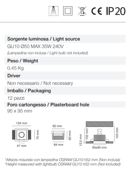 Faretto incasso gesso neo luce 9010 belfiore bf-0035 35 led lampada soffitto cartongesso gu10 - Belfiore - 9010
