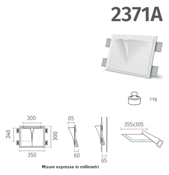 Applique incasso gesso belfiore 9010 spakko zig 2371a.3008 led sistema wireless lampada parete - Belfiore - 9010