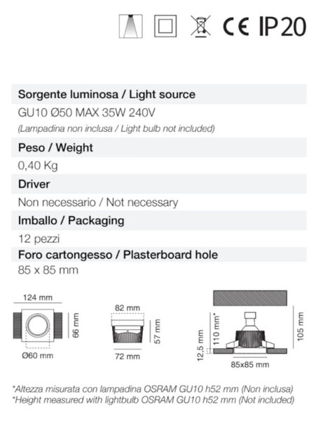 Faretto incasso gesso 9010 belfiore neo luce 0027.35 led lampada soffitto controsoffitto gu10 - Belfiore - 9010