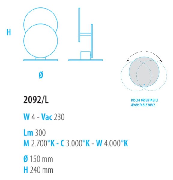 Abat-jour moderna fratelli braga nuvola 2092 l led metacrilato orientabile - Fratelli Braga