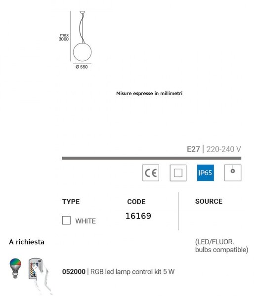 Lampadario moderno linea light group oh p65 e27 16169 led polietilene sospensione - Linea Light Group