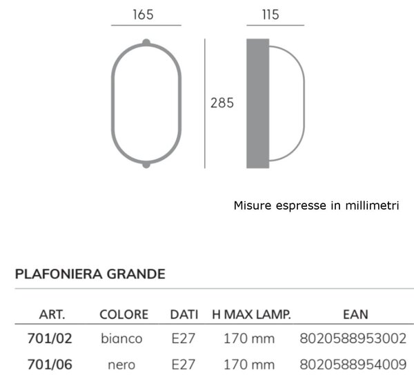 Applique moderno sovil illuminazione industriale ovale 701 e27 led alluminio lampada parete soffitto - Sovil Illuminazione