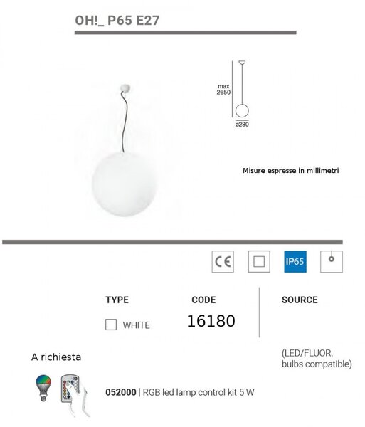 Lampadario moderno linea light group oh p65 e27 16180 led polietilene sospensione - Linea Light Group
