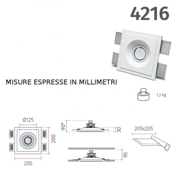 Faretto incasso gesso belfiore 9010 ara round 4216.35 gu10 led orientabile lampada soffitto parete - Belfiore - 9010