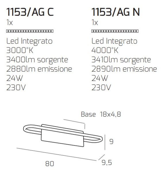 Outlet applique moderno top light circuit 1153 ag led metallo lampada parete - Lampadari Bartalini Outlet