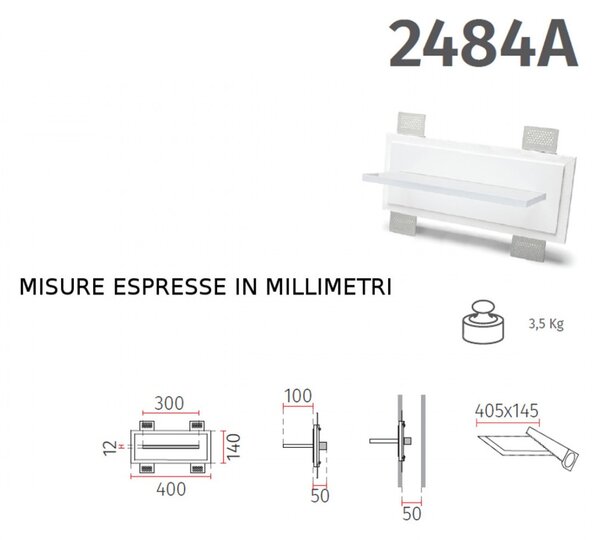 Applique incasso gesso belfiore 9010 glax small 2484a.3004 led 24v sistema wireless lampada parete - Belfiore - 9010