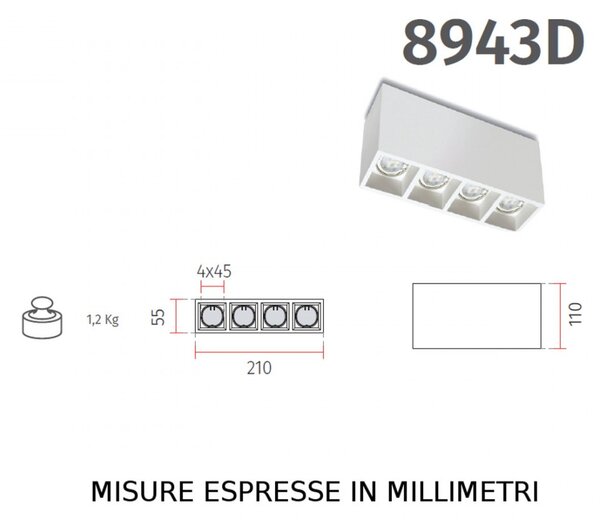 Plafoniera gesso belfiore 9010 banister small 8943d.35 gu10 led lampada soffitto - Belfiore - 9010