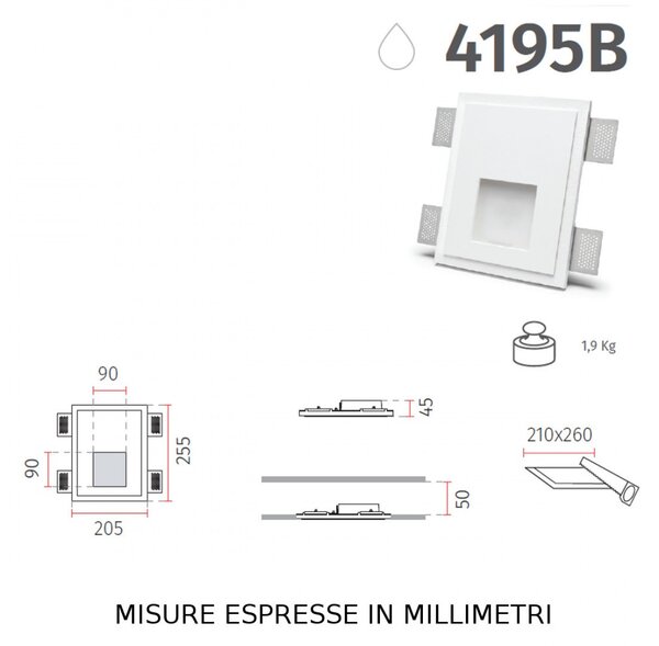 Faretto incasso gesso belfiore 9010 mika 4195b led wireless senza presa lampada parete segnapasso - Belfiore - 9010
