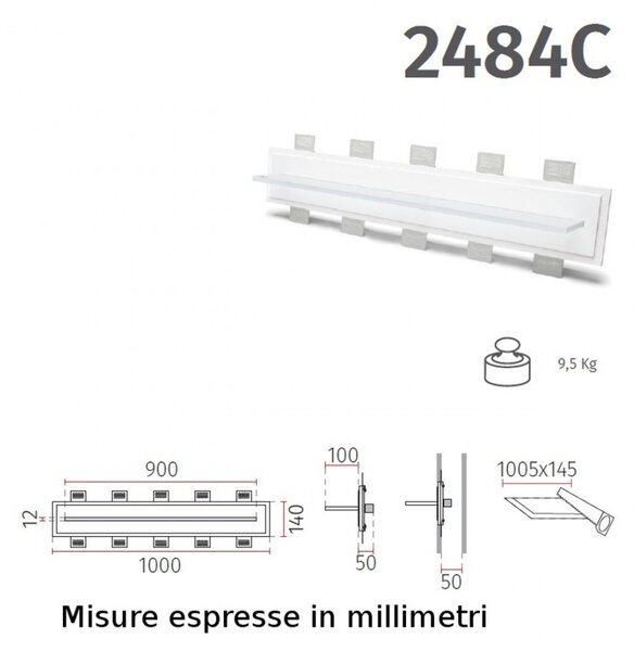 Applique incasso gesso belfiore 9010 glax big 2484c.3004 led 24v sistema wireless lampada parete - Belfiore - 9010