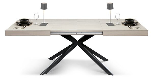 Tavolo allungabile olmo perla con gambe incrociate nere family 140x90