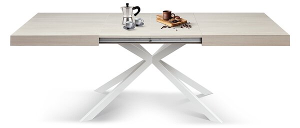 Tavolo allungabile olmo perla con gambe incrociate bianche family 140x90