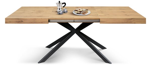 Tavolo allungabile rovere rustico con gambe incrociate nere family 140x90