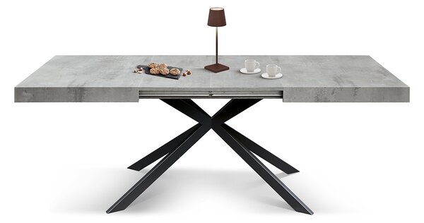 Tavolo allungabile grigio cemento con gambe incrociate nere family 140x90