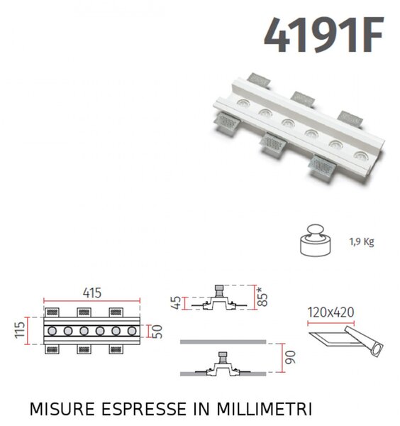 Faretti incasso gesso 9010 belfiore freccia big 4191f.35 gu10 led lampada scomparsa - Belfiore - 9010