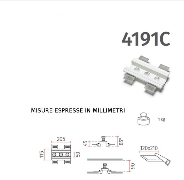 Faretti incasso gesso 9010 belfiore freccia 4191c.35 gu10 led lampada soffitto - Belfiore - 9010