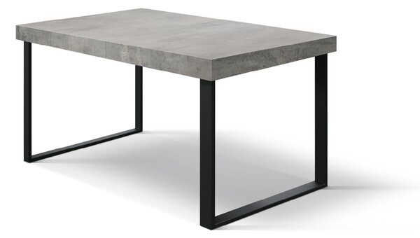 Tavolo allungabile grigio cemento con gambe nere a U 160x90
