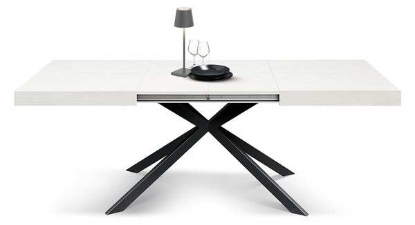 Tavolo allungabile bianco frassinato con gambe incrociate nere family 140x90