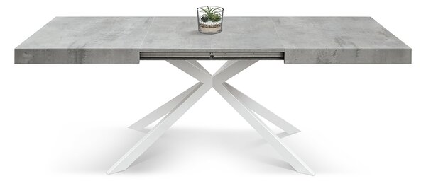 Tavolo allungabile grigio cemento con gambe incrociate bianche family 140x90