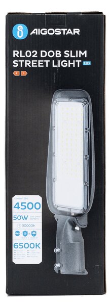 Lampione stradale Led Slim 50W Grigio IP65 Bianco freddo 6500K Aigostar