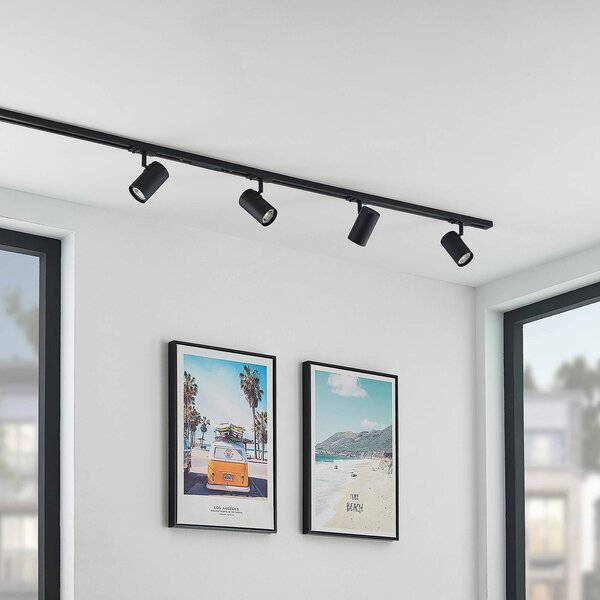 Sistema a binario Lindby Linaro, GU10, 4 luci, nero, Ø 6 cm Linaro Lindby, dimmerabile, Nero, Corridoio, Alluminio, Moderno