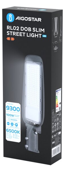 Lampione stradale Led Slim 100W Grigio IP65 Bianco freddo 6500K Aigostar