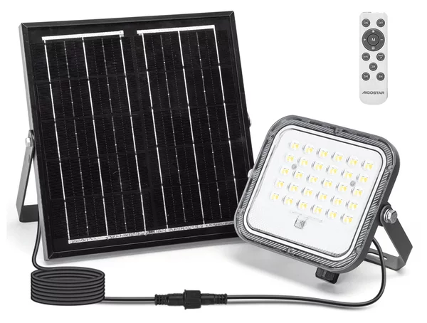 Faro Led 50W Grigio con pannello solare IP66 CCT temperatura colore regolabile Dimmerabile con telecomando e con sensore crepuscolare Aigostar