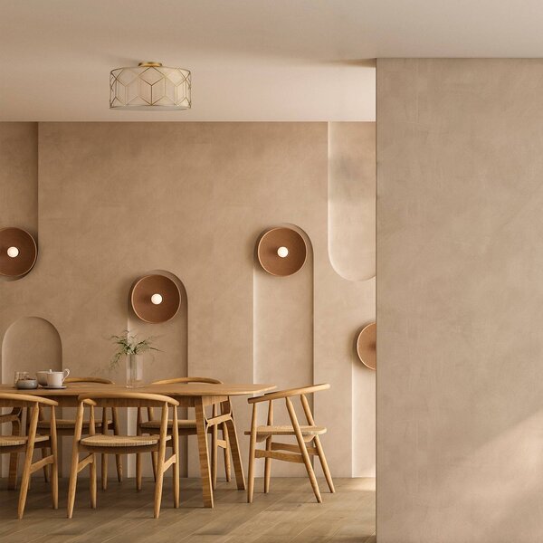 Maytoni Plafoniera soffitto Messina, dimmerabile, Ottone / Oro, Soggiorno / Sala da pranzo, Tessuto / Stoffa / Seta, Plafoniera