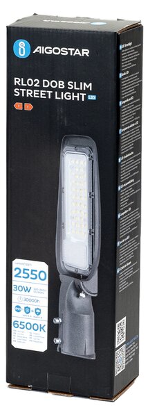 Lampione stradale Led Slim 30W Grigio IP65 Bianco freddo 6500K Aigostar