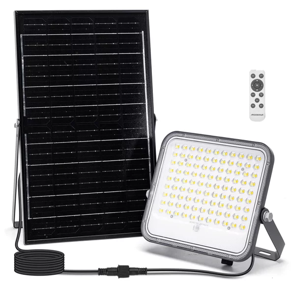 Faro Led 150W Grigio con pannello solare IP66 CCT temperatura colore regolabile Dimmerabile con telecomando e con sensore crepuscolare Aigostar