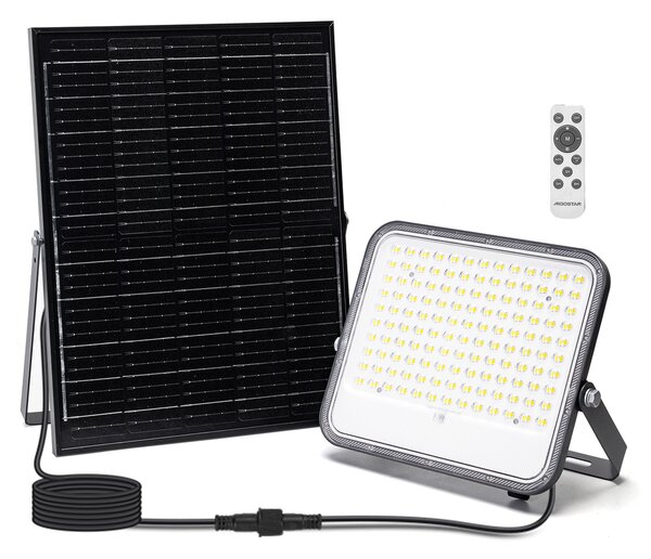 Faro Led 200W Grigio con pannello solare IP66 CCT temperatura colore regolabile Dimmerabile con telecomando e con sensore crepuscolare Aigostar