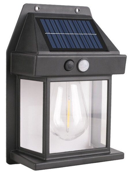 Applique Led 10W Nero con pannello solare IP65 Bianco caldo 2700K con sensore crepuscolare e di movimento Aigostar