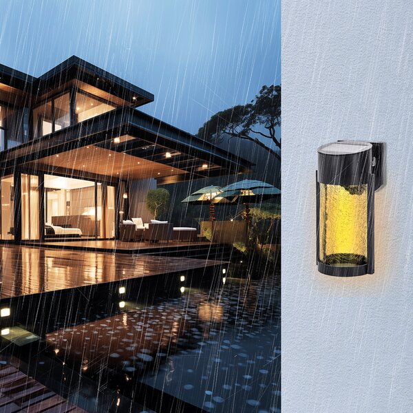 Applique Led 2W Nero con pannello solare IP65 Bianco caldo 2700K con sensore crepuscolare Aigostar