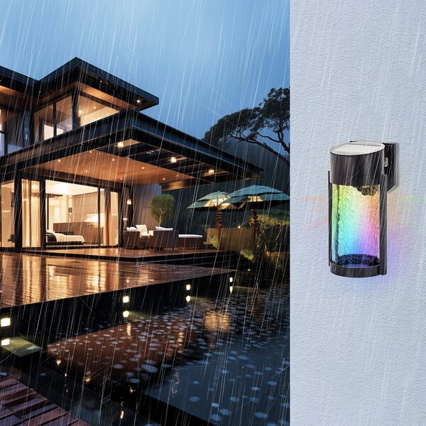 Applique Led 2W Nero con pannello solare IP65 RGB con sensore crepuscolare Aigostar
