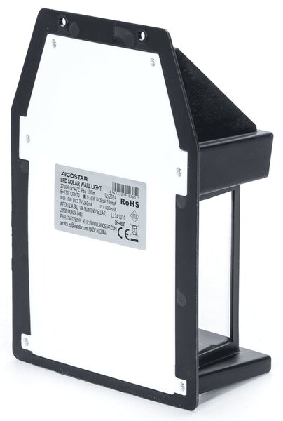 Applique Led 10W Nero con pannello solare IP65 Bianco caldo 2700K con sensore crepuscolare e di movimento Aigostar