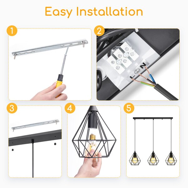 Lampadario da soffitto Triple Nero opaco 3 x E27 Aigostar