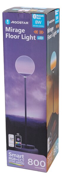 Lampada da terra a piantana Smart 8W nera Bluetooth Mesh RGB + CCT con telecomando Aigostar