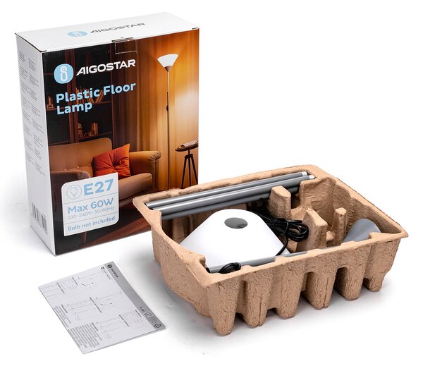 Lampada da terra a piantana Stick grigia E27 Aigostar