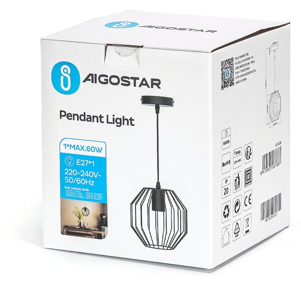 Lampadario da soffitto Exagon Nero opaco 1 x E27 Aigostar