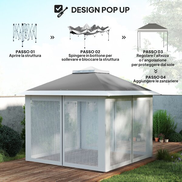 Outsunny Gazebo da Esterno ad Altezza Regolabile con Zanzariere, in Metallo e Tessuto Oxford, 3.3x3.3x2.8 m, Grigio Scuro